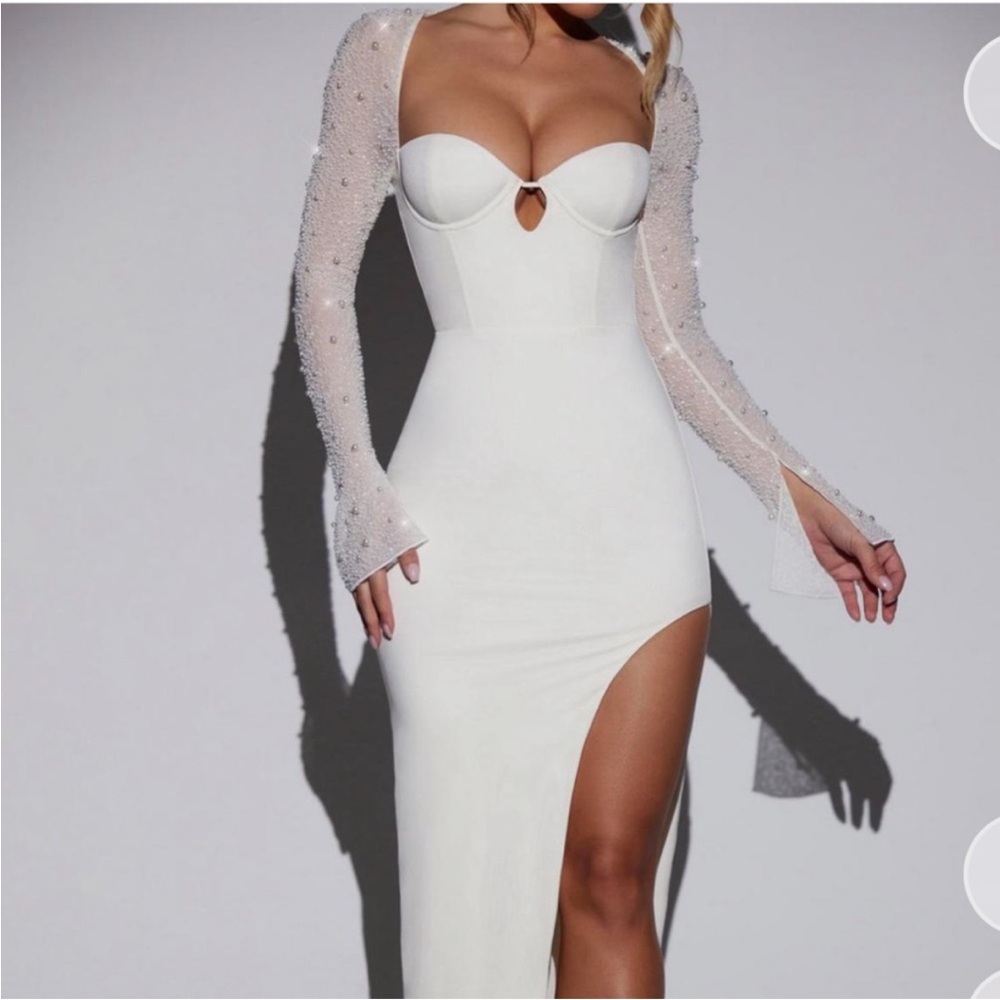 OhPolly Embellished Long-Sleeve Dress in White